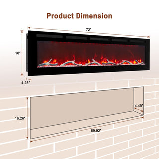 36/42/60/72 Inch 4780 BTU Recessed/Wall-mounted Electric Fireplace