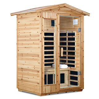 2-Person Outdoor Far Infrared Sauna Room with Old Fir Wood – Home Spa Dry Sauna Cabin
