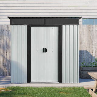 Outdoor Metal Storage Shed 6X5 FT with Window & Skylight Panel, Waterproof Tool Storage for Lawn & Patio