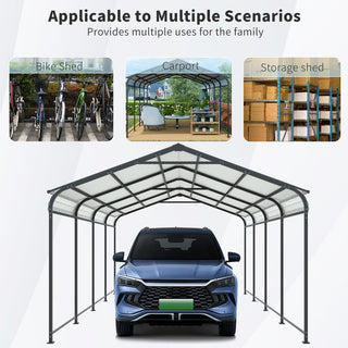 Heavy-Duty Metal Carport with Galvanized Steel Roof and Frame, All-Weather Outdoor Car Shelter Garage for Driveway, Cars, and Trucks