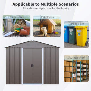 8X4 FT Outdoor Metal Storage Shed with Window and Metal Foundation for Backyard, Patio, Lawn