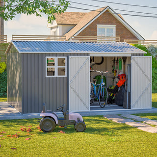 12 x 10 FT Outdoor Metal Storage Shed, Heavy-Duty Waterproof Steel Garden Tool Shed with Lockable Doors for Backyard, Patio & Lawn Storage