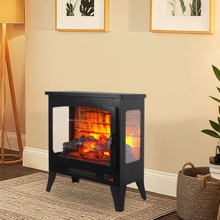21-Inch Freestanding 3-Sided Electric Fireplace Stove Heater with 3D Flame Effect & Remote Control