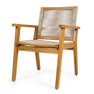 Outdoor Dining Chairs Set of 2, Teak Finish Wood Frame , Natural Courtyard Style, 400lbs Capacity