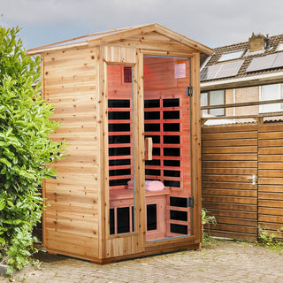 2-Person Outdoor Far Infrared Sauna Room with Old Fir Wood – Home Spa Dry Sauna Cabin