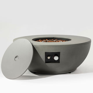 36" Propane Gas Fire Pit Table 2-Pieces, 50000 BTU Round Steel Fire Pit with Tank Holder for Outside Patio Deck Garden Backyard- Grey