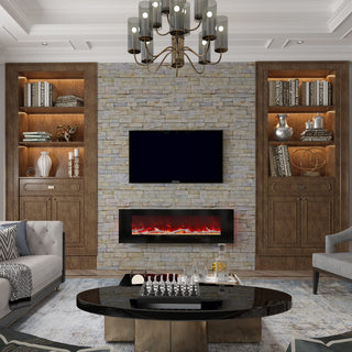 42/50/60/72 Inch Wall-Mounted Black Electric Fireplace Insert-5120 BTU with 2-Speaker Stereo Sound