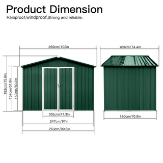 Mondawe 8ft x 6ft Metal Garden Storage Shed, Outdoor Tool Organizer for Backyard or Patio