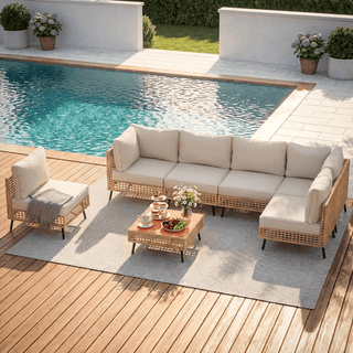 7-Piece Outdoor Sectional Sofa Set, All-Weather PE Wicker Rattan Patio Conversation Set with Thick Cushions & Coffee Table
