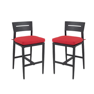 Modern 2-Piece Outdoor Aluminum Bar Stools with Sunbrella Cushions – Ergonomic Patio Bar Chairs in Black/Beige/Red