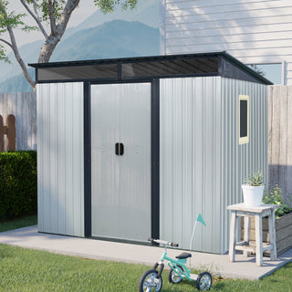 8X6 FT Outdoor Metal Storage Shed with Lockable Sliding Doors and Transparent Roof Panel, Perfect for Garden and Lawn Equipment