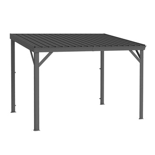Wall-Mounted Hardtop Lean-to Gazebo with Gutters – Galvanized Steel Roof Outdoor Pergola Canopy
