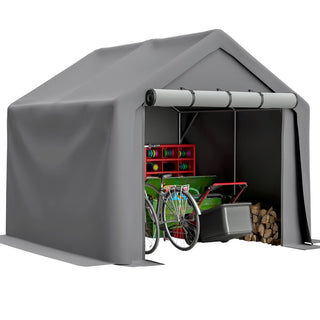 8x8 / 6x6 FT Multi-Purpose Outdoor Storage Shelter with Roll-Up Doors, Waterproof & UV-Resistant Portable Canopy for Garden, Tools & Equipment