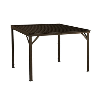 10X10 FT Lean to Gazebo, Wall Mounted Gazebos Pergola with Built in Drainage System, Galvanized Steel Roof