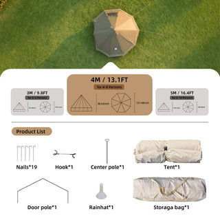 13.1FT 4-Season Bell Tent, Waterproof Canvas Glamping Yurt with Stove Jack, Green/Beige Family Camping Tent for 6-8 Persons Outdoor Camping & Parties