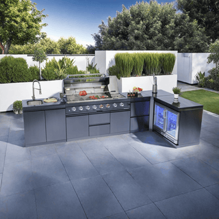 62-Inch 6-Burner Outdoor Kitchen Island Grill 96000 BTU | Stainless Steel BBQ Grill with Wine Cooler, Rotisserie, Granite Countertop & Storage Cabinets