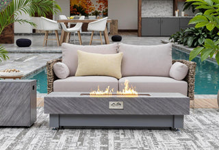 60-INCH FIRE PIT TABLE,Stone Outdoor Gas Fire Pit Table with Rain cover,Rectangular Heater for Patio, Backyard, Deck, Outdoor Modern Patio Fire Pit