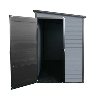 4x8 FT Outdoor Resin Storage Shed with Floor, 2 Windows & Lockable Door – Plastic Garden Shed for Tools, Bikes & Trash Cans