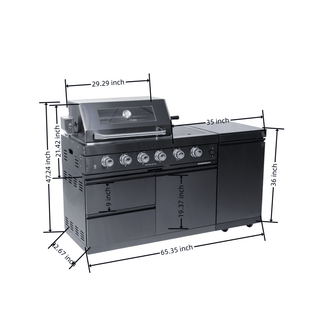 46" Outdoor Kitchen Grill Island with 4-Burner 72,000 BTU BBQ, Side Burner, Rotisserie & Granite Countertop