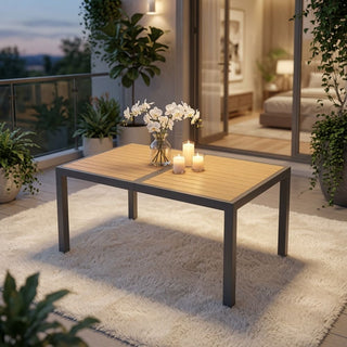 59-Inch Outdoor Patio Dining Table, Gray Aluminum Frame with HDPE Slatted Top