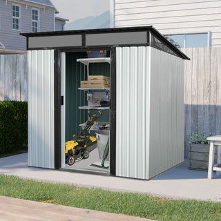 Outdoor Metal Storage Shed 6X5 FT with Window & Skylight Panel, Waterproof Tool Storage for Lawn & Patio