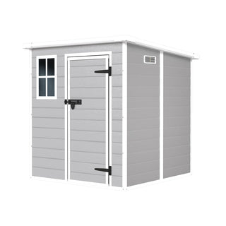 6x6 Ft Waterproof Resin Storage Shed with Floor, Window, Lockable Doors & Air Vents, Outdoor Tool Shed for Bikes