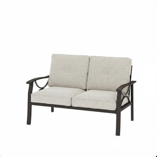 48" All-Weather Metal Loveseat 2 Seats Couch Sofa with Gray/Beige/Khaki Cushions with black Frame
