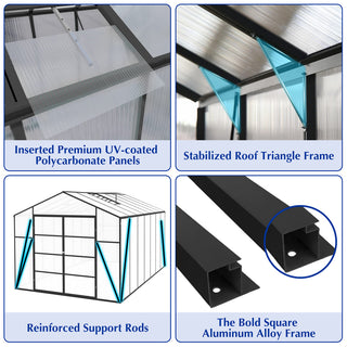 New-Design Walk-In Polycarbonate Greenhouse with Heavy-Duty Aluminum Frame – All-Season Garden & Backyard Greenhouse