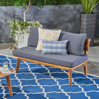 Mid-Century Modern Acacia Wood Outdoor Loveseat With Cushions