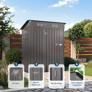 5 x 3 FT Metal Outdoor Storage Shed, Compact Garden Tool Shed with Pitched Roof & Lockable Door for Backyard, Patio & Bike Storage
