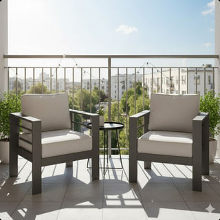 Set of 2 28" All-Weather Metal Patio Armchairs with Thick Gray Cushions & Gray Frame