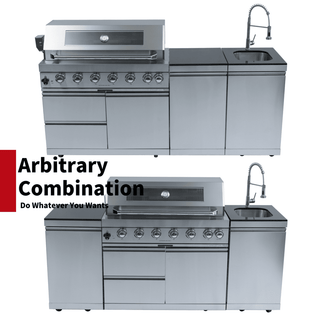 43" Deluxe 6-Burner Outdoor Kitchen Island Grill, 85,000 BTU Stainless Steel BBQ with Rotisserie, Granite Countertop, Sink & Storage Cabinets