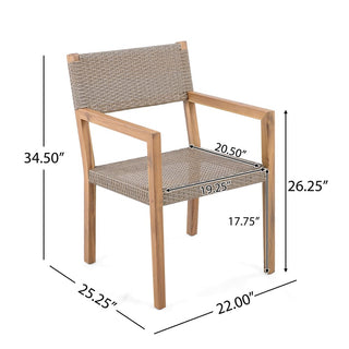 Outdoor Dining Chairs Set of 2, Light Teak Acacia Wood Frame and Multi Light Brown PE Wicker