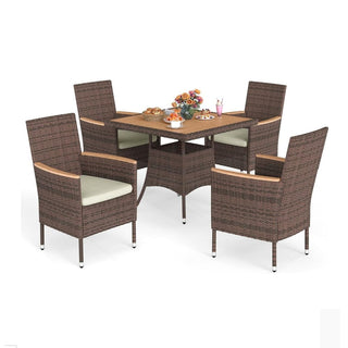 1-Piece All-Weather Brown Square Rattan Patio Dining Table with Acacia Wood
