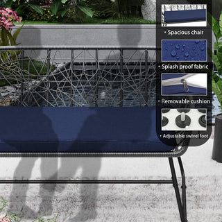 4-Piece Wicker Patio Furniture Set With Tempered Glass Table, Detachable Blue Cushion