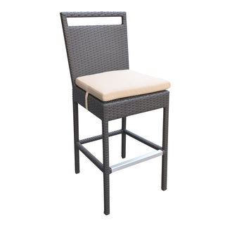 Outdoor Patio Wicker Barstool with Water Resistant Beige Fabric Cushions