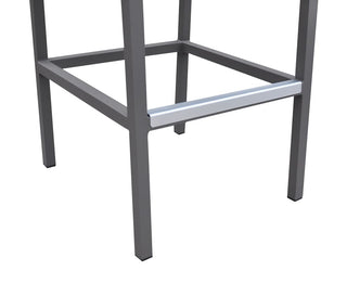 Outdoor Patio Barstool in Gray Powder Coated Finish with Gray Sling Textilene and Gray Wood Accent Arms