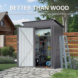 5 x 3 FT Metal Outdoor Storage Shed, Compact Garden Tool Shed with Pitched Roof & Lockable Door for Backyard, Patio & Bike Storage