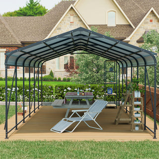 Heavy-Duty Metal Carport with Galvanized Steel Roof and Frame, All-Weather Outdoor Car Shelter Garage for Driveway, Cars, and Trucks