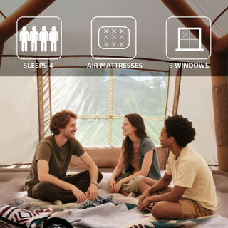 5.72m² Inflatable Glamping Tent with Pump, 4-Season Windproof Cotton Canvas Camping Tent with Mesh Windows