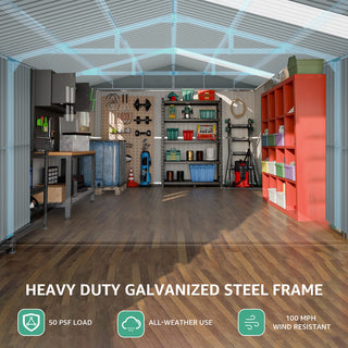 Upgraded 13x20FT Outdoor Storage Shed, Large Metal Garage Shed with Two Windows and Two Translucent Panels for Car, Truck, Bike, Lawnmower, Backyard Tool