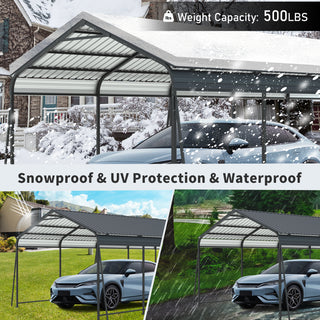 Heavy-Duty Metal Carport with Galvanized Steel Roof and Frame, All-Weather Outdoor Car Shelter Garage for Driveway, Cars, and Trucks