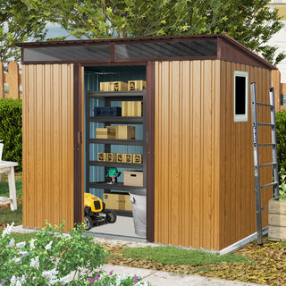 8X6 FT Outdoor Metal Storage Shed with Lockable Sliding Doors and Transparent Roof Panel, Perfect for Garden and Lawn Equipment