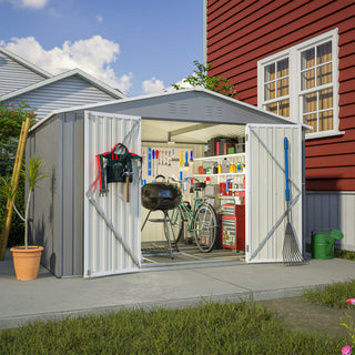10X8 FT Metal Outdoor Storage Shed with Metal Foundation & Lockable Doors – Garden Tool Shed