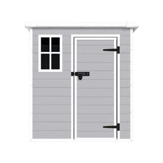 6x6 Ft Waterproof Resin Storage Shed with Floor, Window, Lockable Doors & Air Vents, Outdoor Tool Shed for Bikes