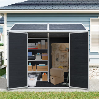 8 x 6 ft Resin Outdoor Storage Shed Waterproof Shed with Floor & Two Windows & Lockable Door, Tool Shed for Garden, Patio, Backyard,Grey/Black/White+Gray/Brown