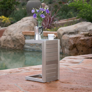 Modern Outdoor C-Shaped Side Table For Patio And Poolside