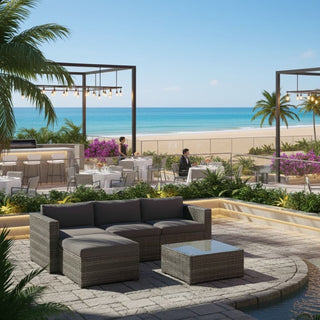 5-Piece All-Weather Wicker Patio Conversation Set With  Cushions and Glass Table