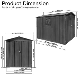 Motorcycle Outdoor Steel Storage Shed with Window, Tracks and Fixtures, Weather-Resistant Metal Bike Garage, Grey