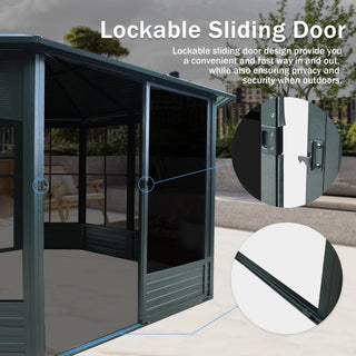 12 x 12 FT Sunroom Octagonal Solarium,Screen Houses for Outdoors Backyard with Lockable Sliding Door